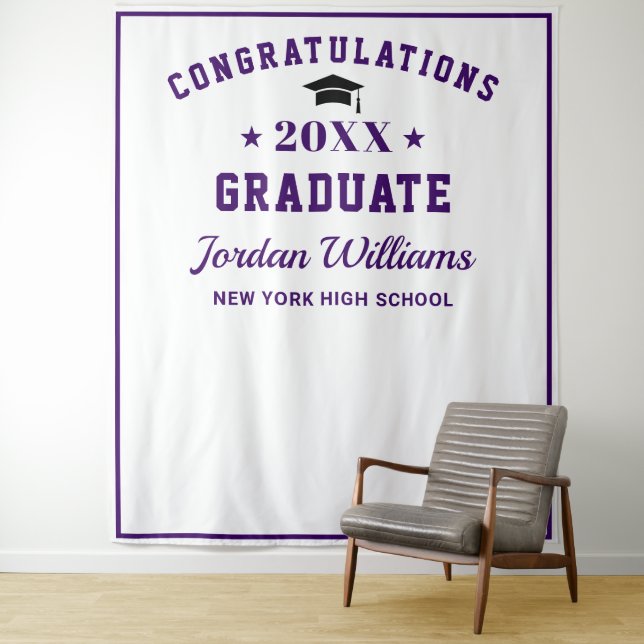 Modern White Purple Graduation Photo Backdrop (In Situ)