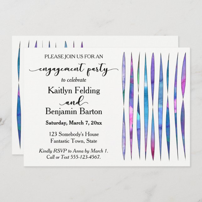 Modern White Purple, Pink, Blue Engagement Party Invitation (Front/Back)