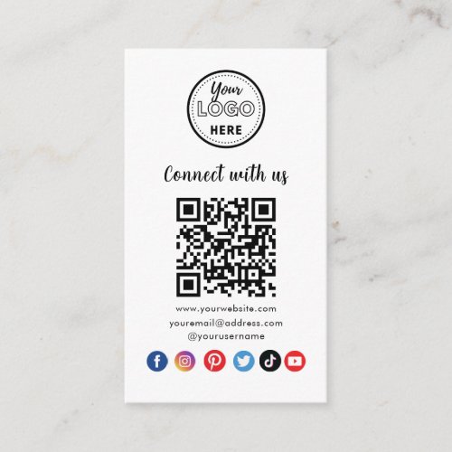 Modern White QR Code Connect With Us Social Media Enclosure Card