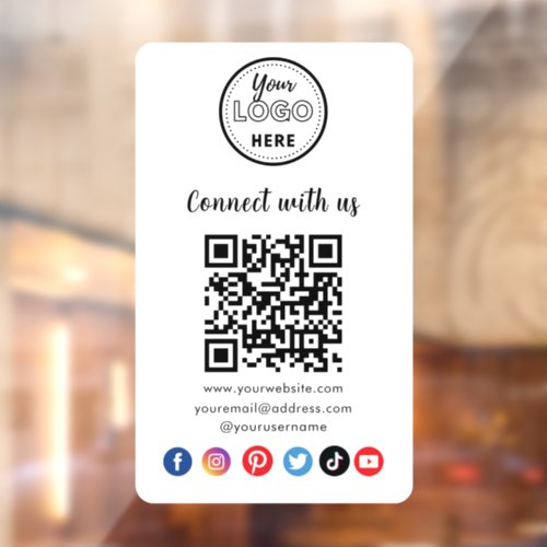 Modern White QR Code Connect With Us Social Media Window Cling