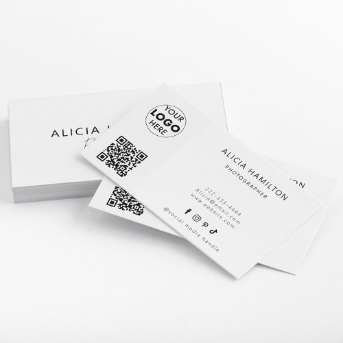 Modern  White  QR Code  Logo  Minimalist Business Card