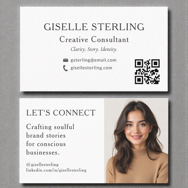 Modern White QR Code Professional Photo Business Card (Creator Uploaded)