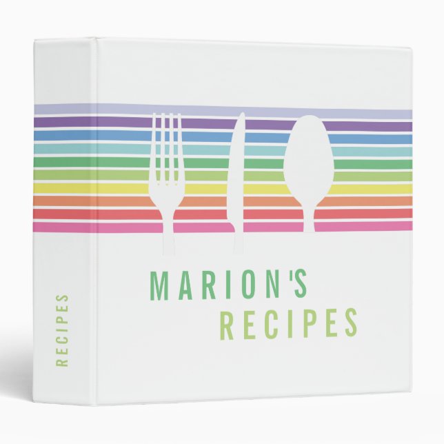 Modern White Rainbow Cutlery Cooking Recipe Binder (Front/Spine)