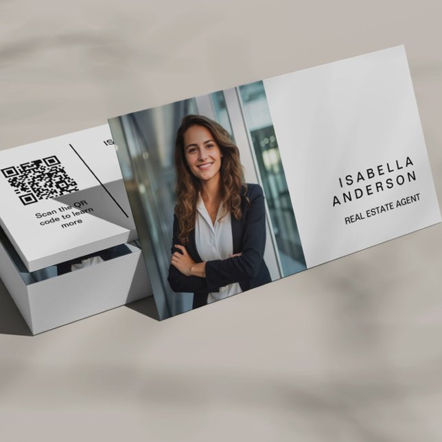 Modern White Real Estate Professional Photo QR Business Card (Creator Uploaded)