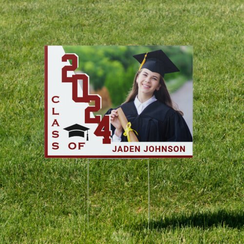 Modern White Red 2024 Graduation Banner Yard Sign