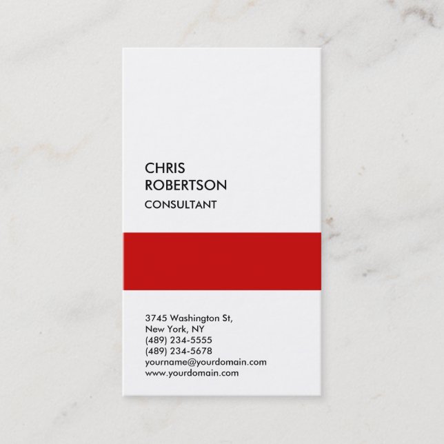 Modern White Red Attractive Business Card (Front)