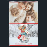 Modern White Red Christmas Calendar<br><div class="desc">Christmas greeting with a sleigh carrying gifts with everyone's names. Personalize it with the year,  everyone's name and family name and put your best photos according with each month of the year and enjoy with your family all the year.</div>