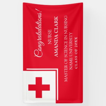 Modern White & Red Cross Nurse Rn Graduation Banner | Zazzle