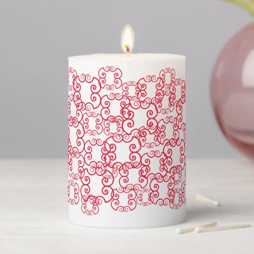 Modern white red decorative pattern Holiday party Pillar Candle