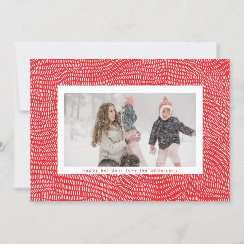 Modern White  Red Doodle Christmas Frame Photo Holiday Card