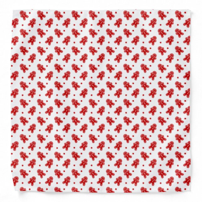 Modern  White & Red Gingerbread Man Pattern Bandana (Front)