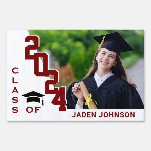 Modern White Red Graduation Banner Photo Yard Sign