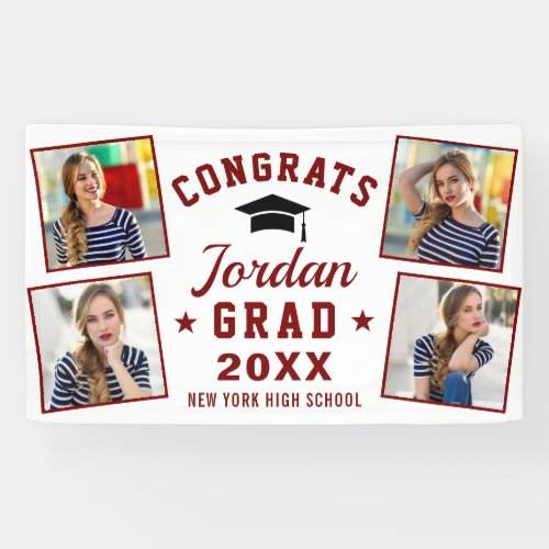 Modern White Red Graduation Class of 2024 4 PHOTO Banner