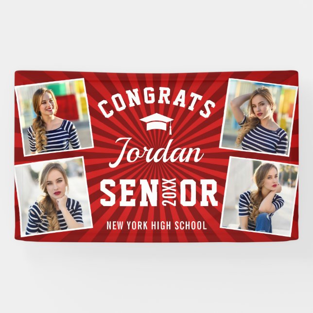 Modern White Red Graduation Class of 2024 PHOTO Banner (Horizontal)