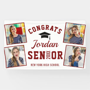 Modern White Red Graduation Class of 2026 4 PHOTO Banner