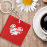 Modern White Red Heart Birthday Anniversary Womens Keychain<br><div class="desc">A simple yet gorgeous Valentine's Day keychain. If you like this design on other items,  please inbox us. We will list them for you. Do check out our other themed stores.</div>