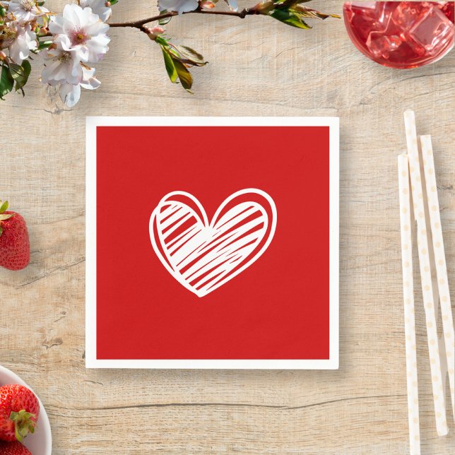 Modern White Red Hearts Romantic Birthday Wedding Napkins (Creator Uploaded)
