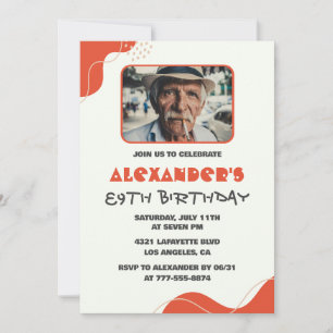 Modern White Red Men 89th birthday invitations