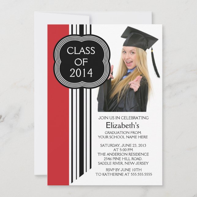 Modern White Red Photo Graduation Party Invitation (Front)