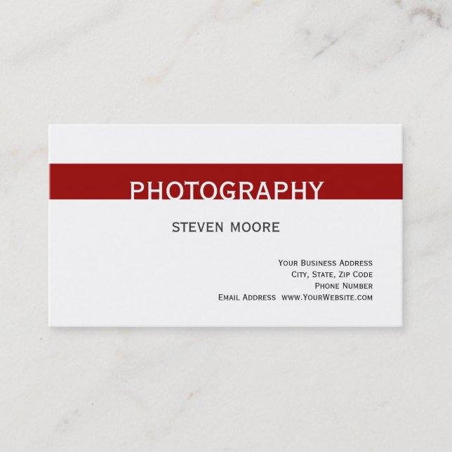 Modern White Red Photographer Business Card (Front)