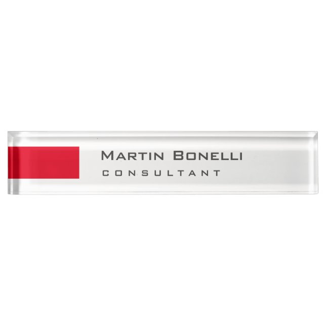 Modern White Red Simple Consultant Desk Name Plate (Front)