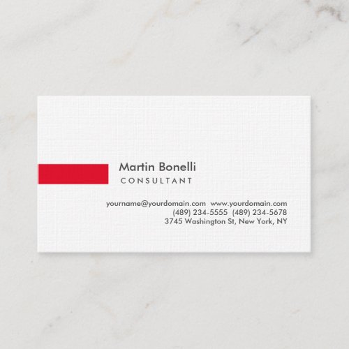 Modern White Red Simple Consultant Premium Linen Business Card