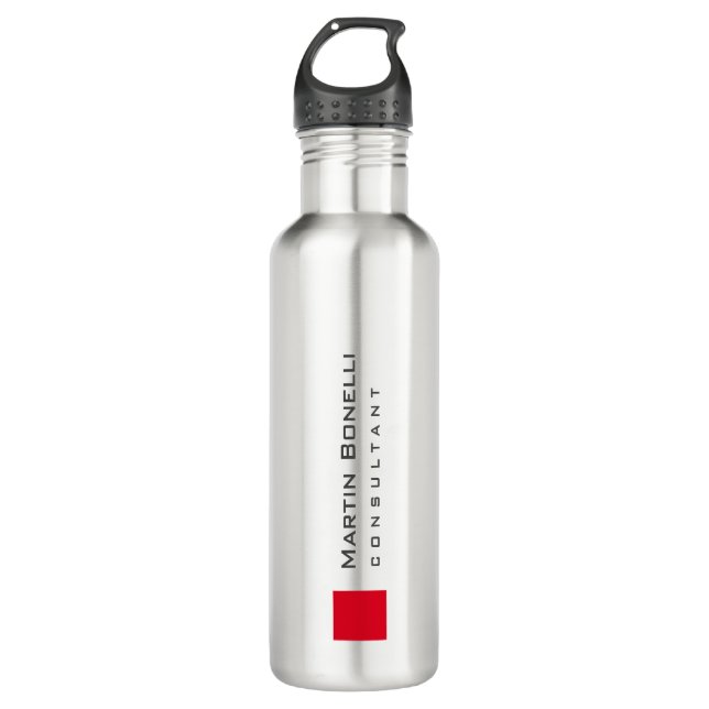Modern White Red Simple Consultant Stainless Steel Water Bottle (Front)