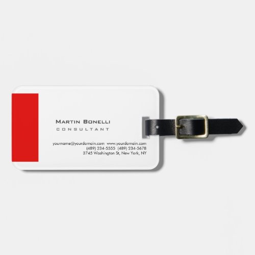 Modern White Red Simple Luggage Tag