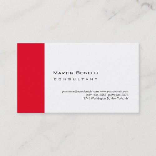 Modern White Red Simple Minimalist Business Card