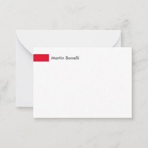 Modern White Red Simple Minimalist Note Card