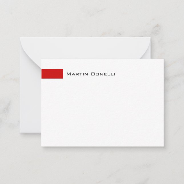 Modern White Red Simple Minimalist Note Card (Front)