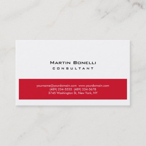 Modern White Red Simple Minimalist Plain Business Card