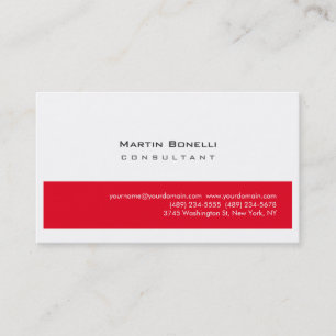 Modern White Red Simple Minimalist Plain Business Card