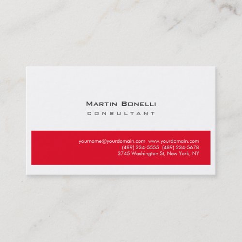 Modern White Red Simple Minimalist Plain Business Card