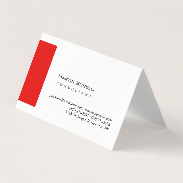 Modern White Red Simple Premium Pearl Business Card (Front)