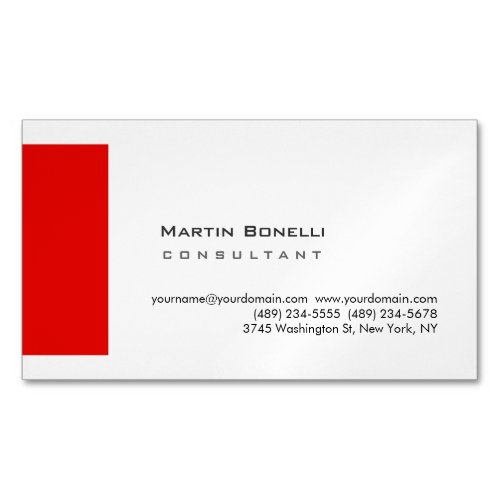 Modern White Red Simple Premium Pearl Business Card Magnet