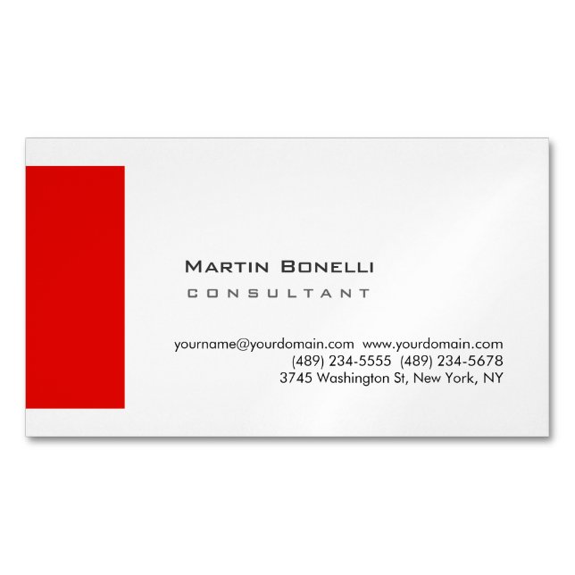 Modern White Red Simple Premium Pearl Business Card Magnet (Front)