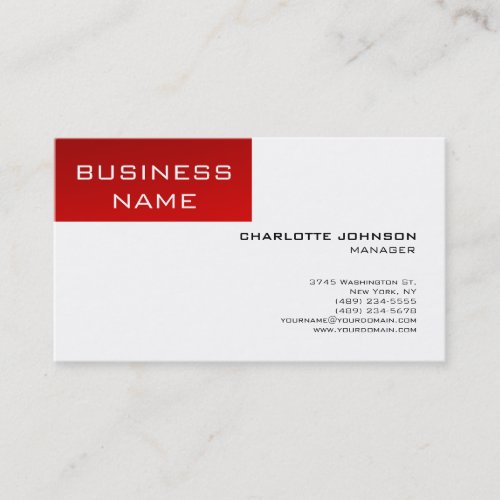 Modern White Red Striped Manager Minimalist Style Business Card