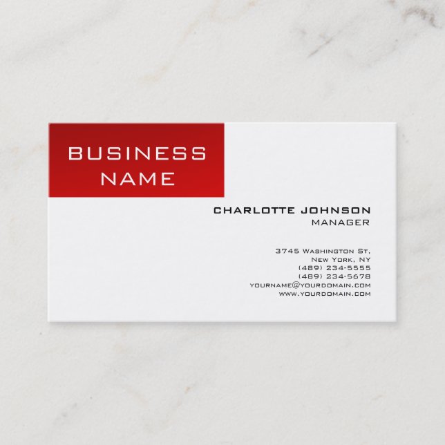 Modern White Red Striped Manager Minimalist Style Business Card (Front)