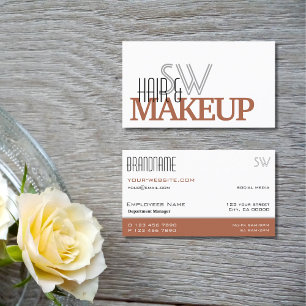 Modern White Reddish Brown Simple with Monogram Business Card
