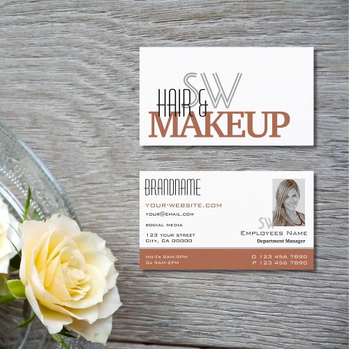 Modern White Reddish Brown with Monogram and Photo Business Card