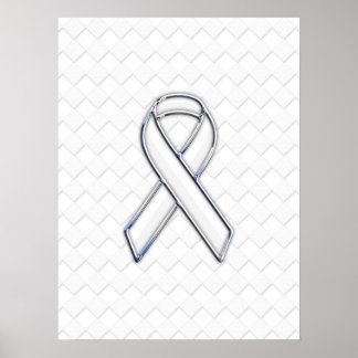 Modern White Ribbon Awareness on Checkers Print