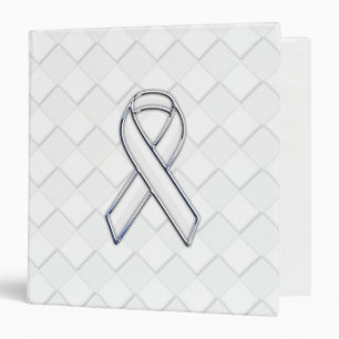Modern White Ribbon Awareness on Checkers Print 3 Ring Binder