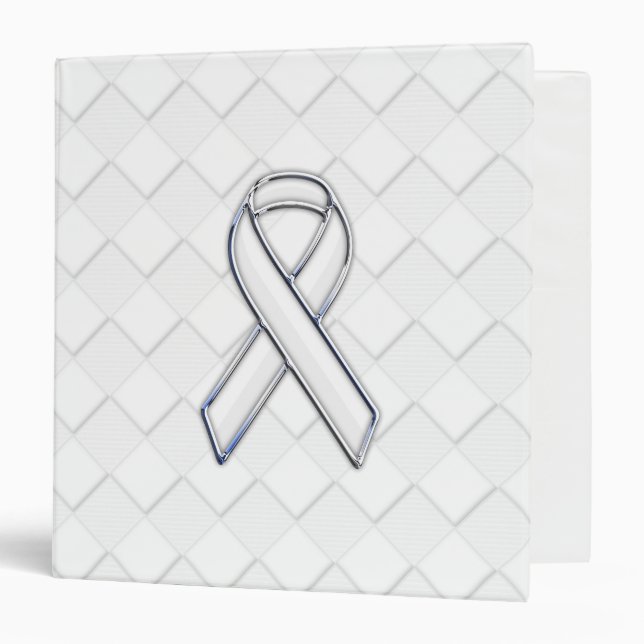 Modern White Ribbon Awareness on Checkers Print 3 Ring Binder (Front/Inside)