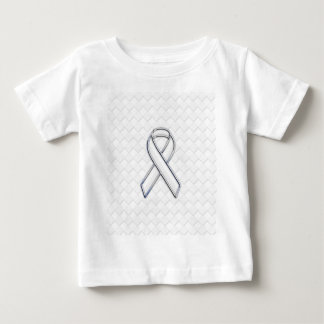 Modern White Ribbon Awareness on Checkers Print Baby T-Shirt