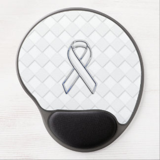 Modern White Ribbon Awareness on Checkers Print Gel Mouse Pad