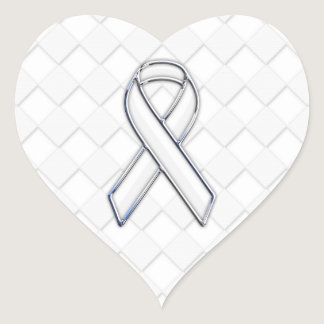 Modern White Ribbon Awareness on Checkers Print Heart Sticker