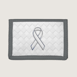 Modern White Ribbon Awareness on Checkers Print Trifold Wallet