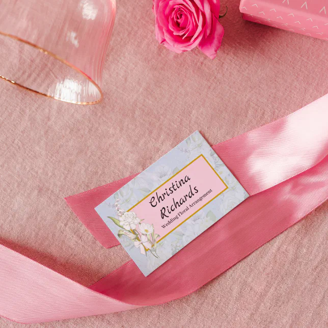 Modern White Rose Blue Floral Logo Business Card | Zazzle