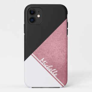 Modern White Rose Gold Black triangle iPhone 11 Case